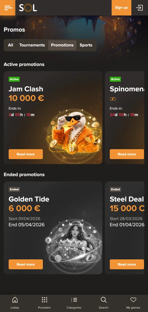 Lizenzangaben und Sicherheitsinformationen von Sol Casino in der mobilen Fußzeile