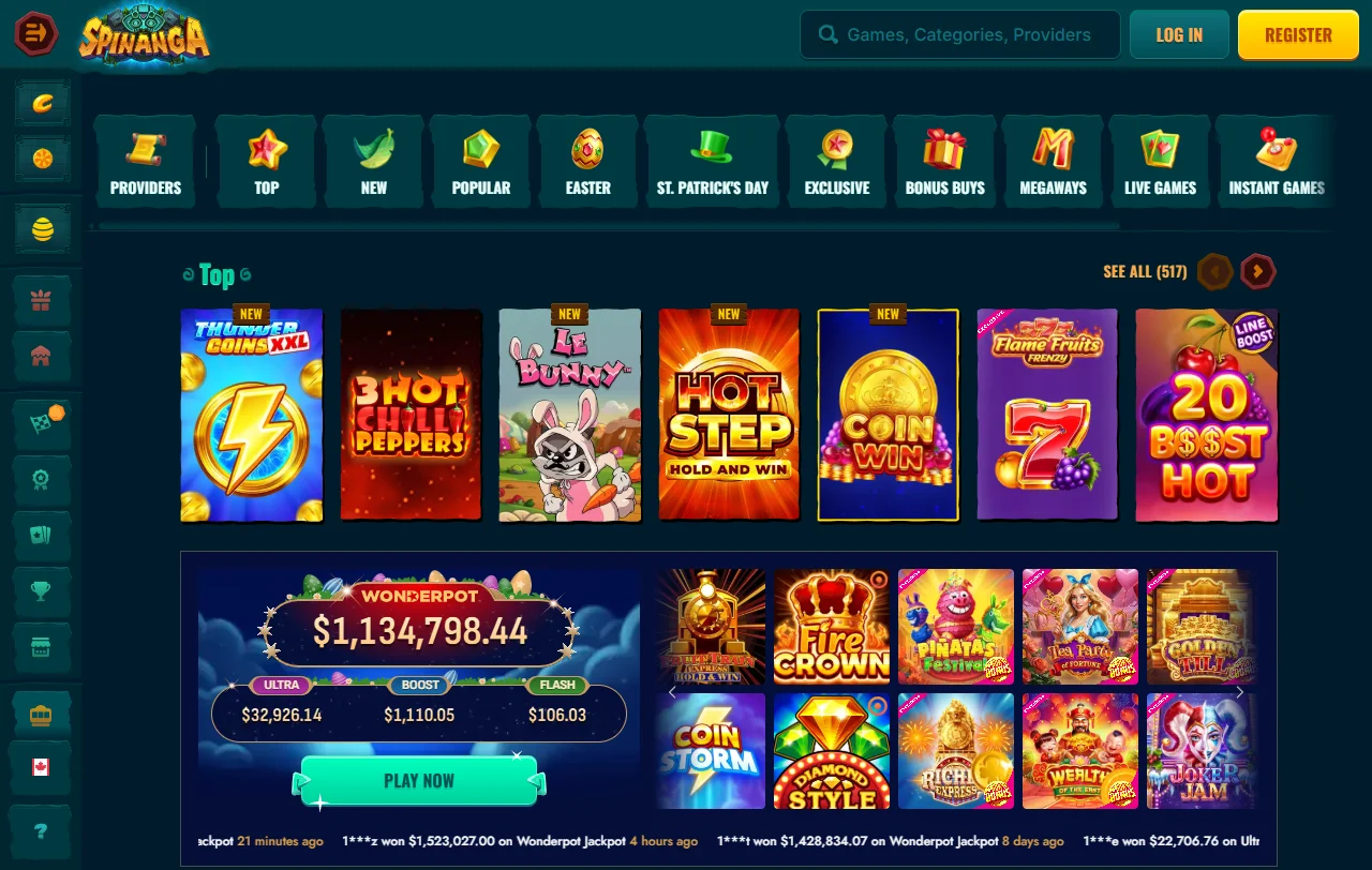 Willkommensbonus von Spinanga Casino mit 100 % bis 500 € und Freispielen