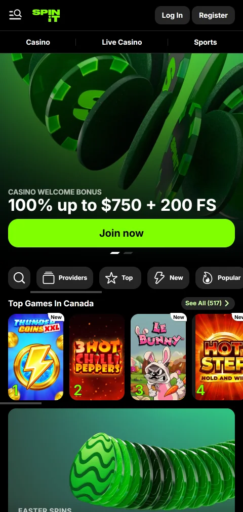 Spinit Casino im mobilen Browser auf dem Smartphone ohne native App