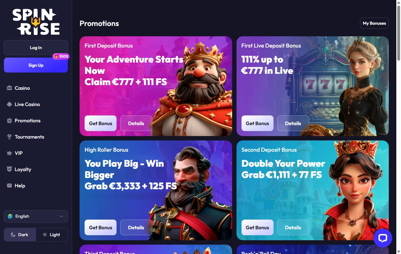 Spinrise Casino Spielbibliothek mit Slots von Pragmatic Play und Hacksaw Gaming