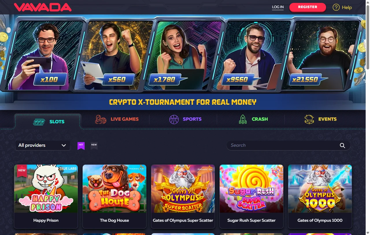 Vavada Casino Startseite mit Überblick über Spielbereiche und Kontofunktionen