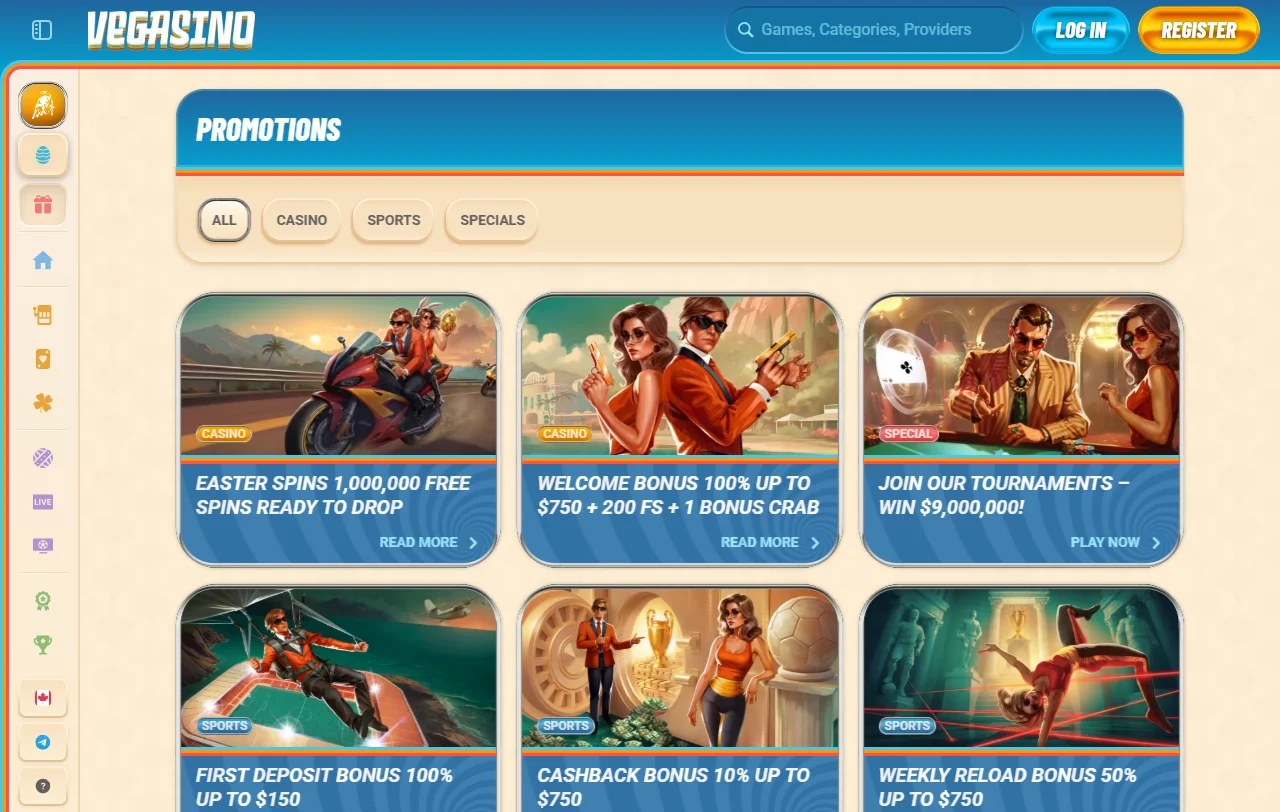 Vegasino Casino Willkommensbonus mit 100 % bis 500 € und Freispielen
