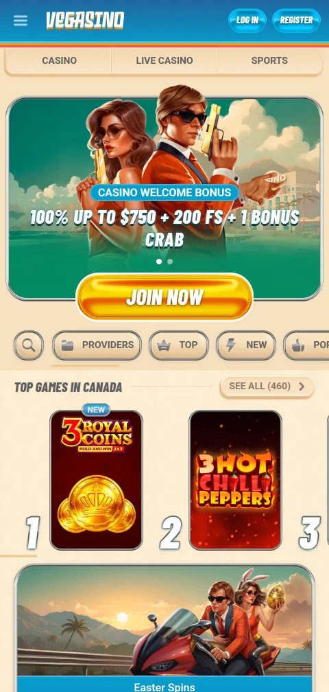 Vegasino Casino mobile Browserversion auf HTML5-Basis ohne native App