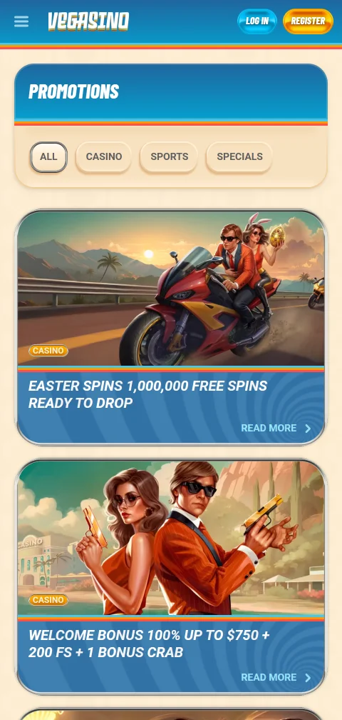 Vegasino Casino Lizenzangaben und SSL-Verschlüsselung in der mobilen Ansicht