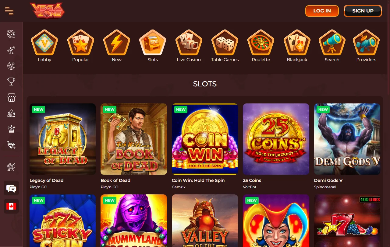 Spielbibliothek von VegaZone Casino mit Slots von Pragmatic Play und Play