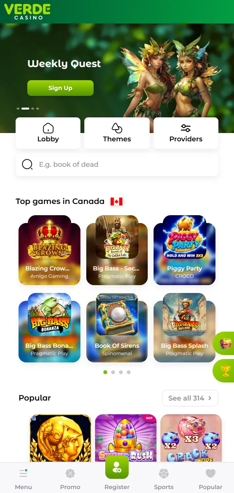 Verde Casino mobil im Browser mit Spielen und Kassa auf dem Smartphone