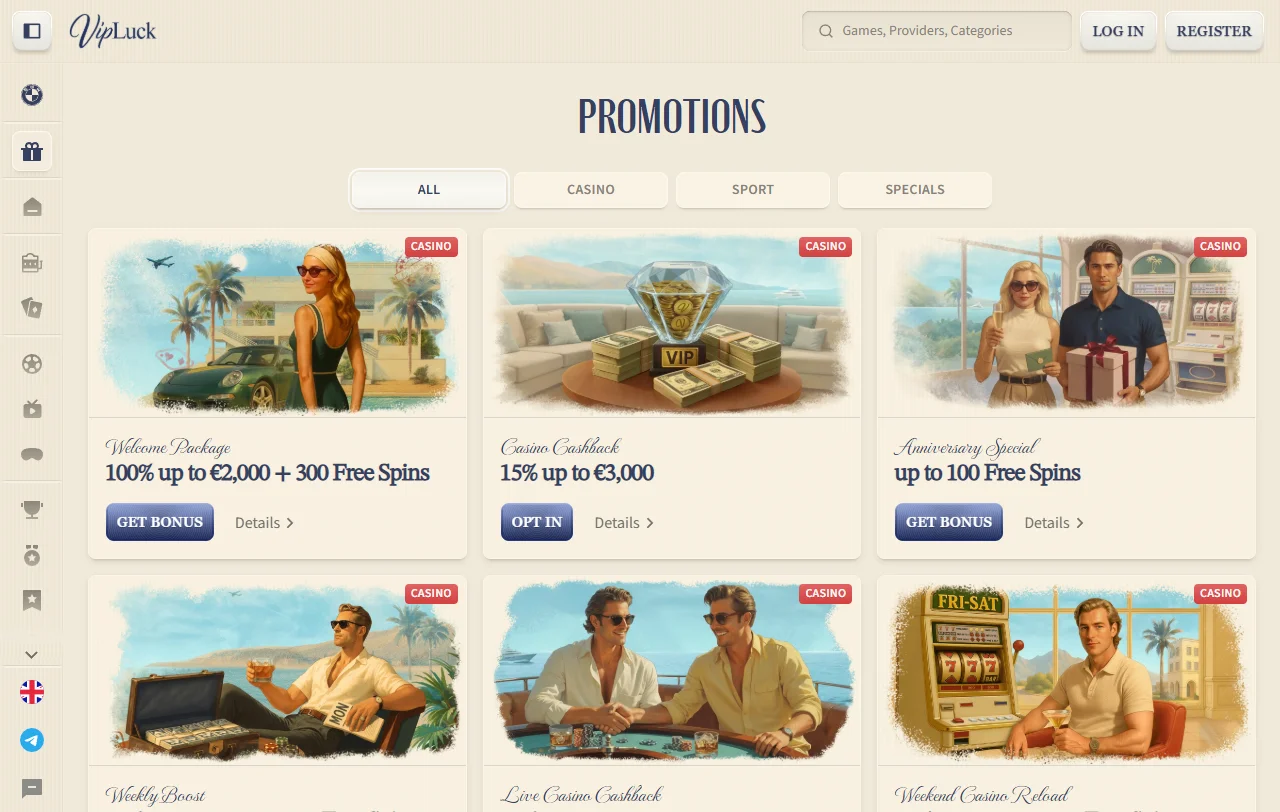 VipLuck Casino Spielebibliothek mit Slots von Pragmatic Play, NetEnt und Novomatic