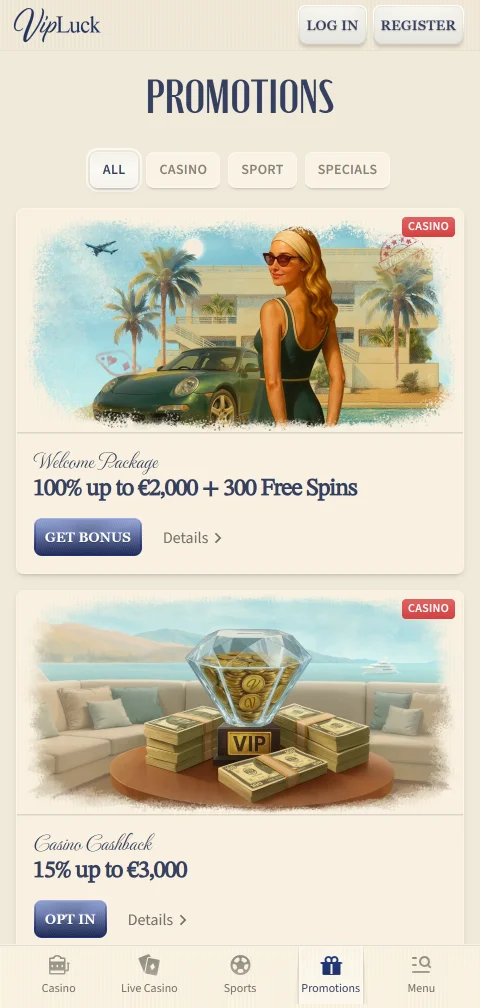 VipLuck Casino Kasse mit Paysafecard, Skrill, Jeton und Kryptowährungen für Österreich