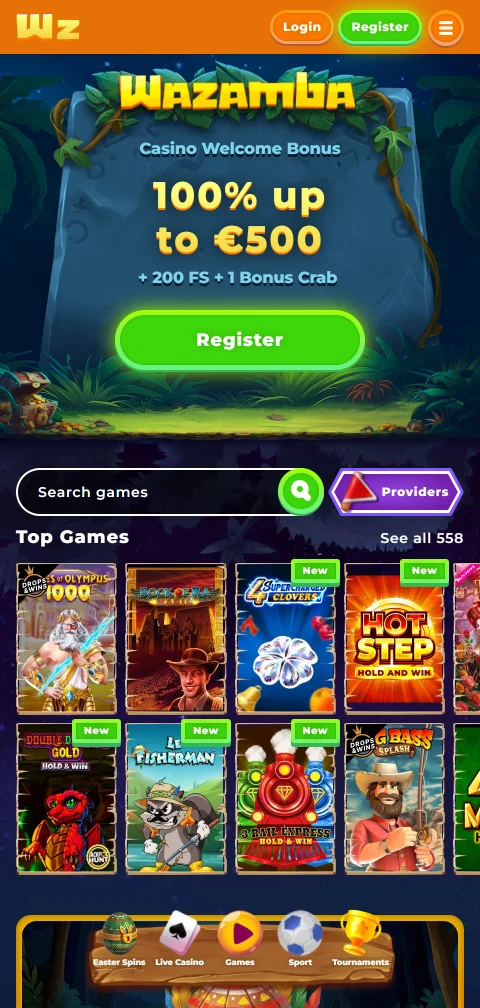 Wazamba mobile Browser-Version mit Lobby und Live-Casino auf dem Smartphone