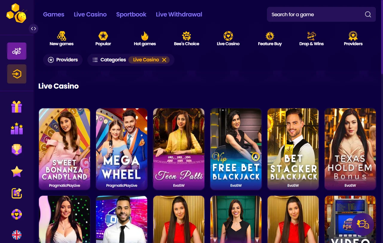Willkommenspaket von Wazbee Casino über vier Einzahlungen mit Bonusbedingungen