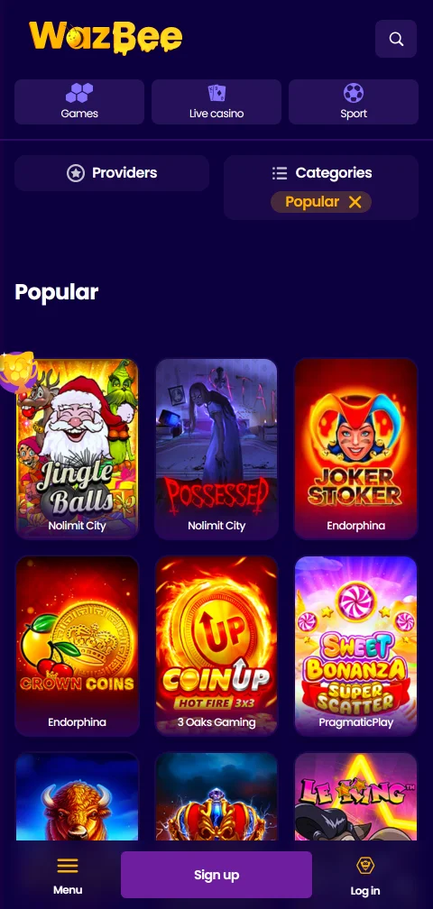 Kasse von Wazbee Casino mit Krypto, Neteller und Kartenzahlung am Handy