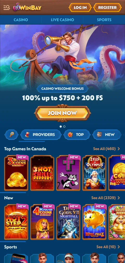 WinBay Casino in der mobilen Browserversion auf dem Smartphone