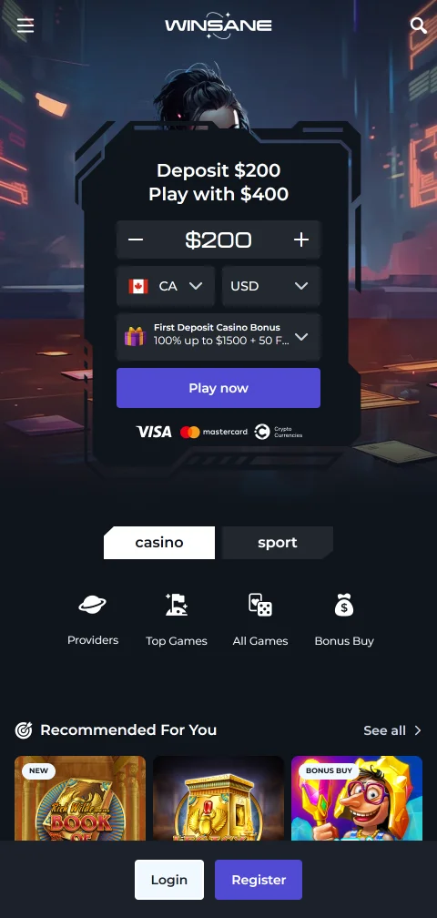 Winsane Casino als Web-App im mobilen Browser ohne native App