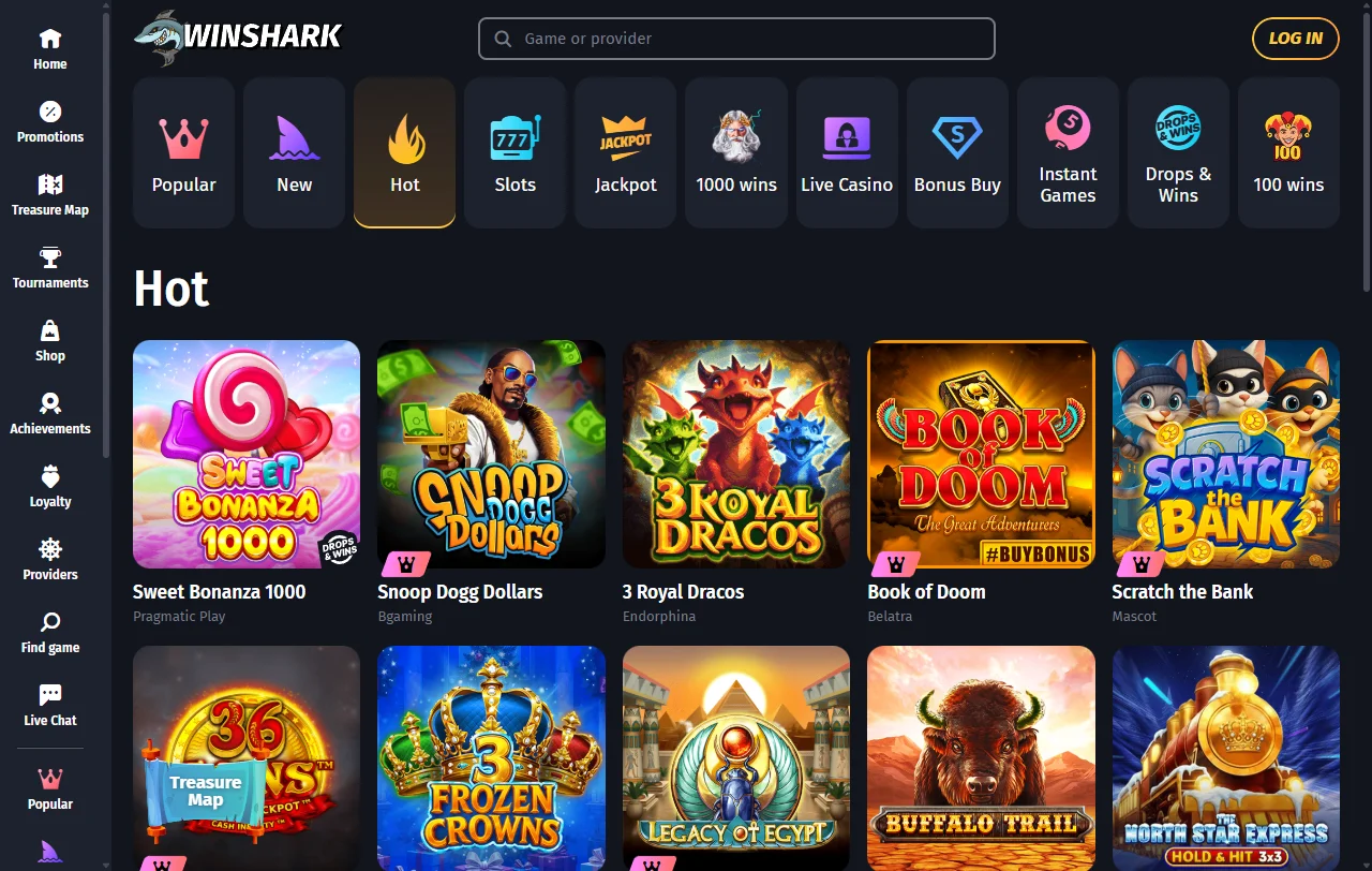 Willkommenspaket bei Winshark mit bis zu 650 € und 250 Freispielen