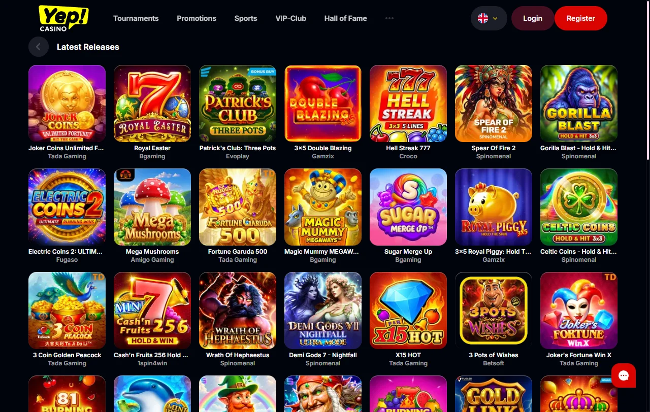 YEP Casino Willkommenspaket mit bis zu 3.000 € auf drei Einzahlungen